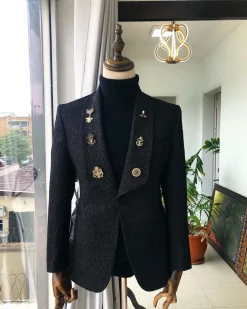 A Charcoal Black Reloaded “la casa de papel” Black Jacquard tuxedo suit