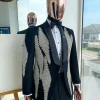 A Charcoal black Reloaded “Justin” silver Swarovski embellishment detailing tuxedo suit
