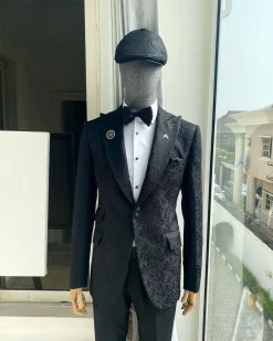 A Charcoal Black reloaded “peaky blinders” floral jacquard peak lapel suit.