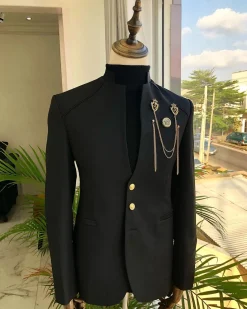 A Charcoal Black reloaded “7th Battalion” Suit with gold adornment