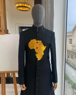 A Charcoal Black “Road To Wakanda” Regal Safari Suit