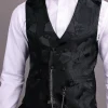 A Charcoal Black, Root & Scattered Shape Jacquard Half Double Breasted Waistcoat.