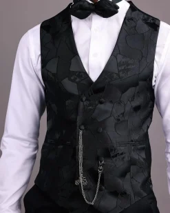 A Charcoal Black, Root & Scattered Shape Jacquard Half Double Breasted Waistcoat.