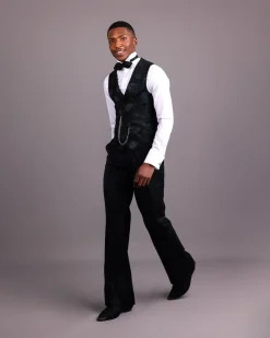 A Charcoal Black, Root & Scattered Shape Jacquard Half Double Breasted Waistcoat.