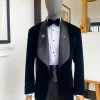 A Charcoal Black Shawl Lapel Soaked Italian Velvet Tuxedo Suit