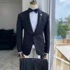 A Charcoal Black Shawl Lapel Jacquard Tuxedo Suit