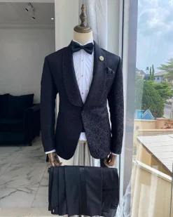 A Charcoal Black Shawl Lapel Jacquard Tuxedo Suit