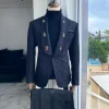 A Charcoal Black Shawl Lapel Jacquard Tuxedo Suit