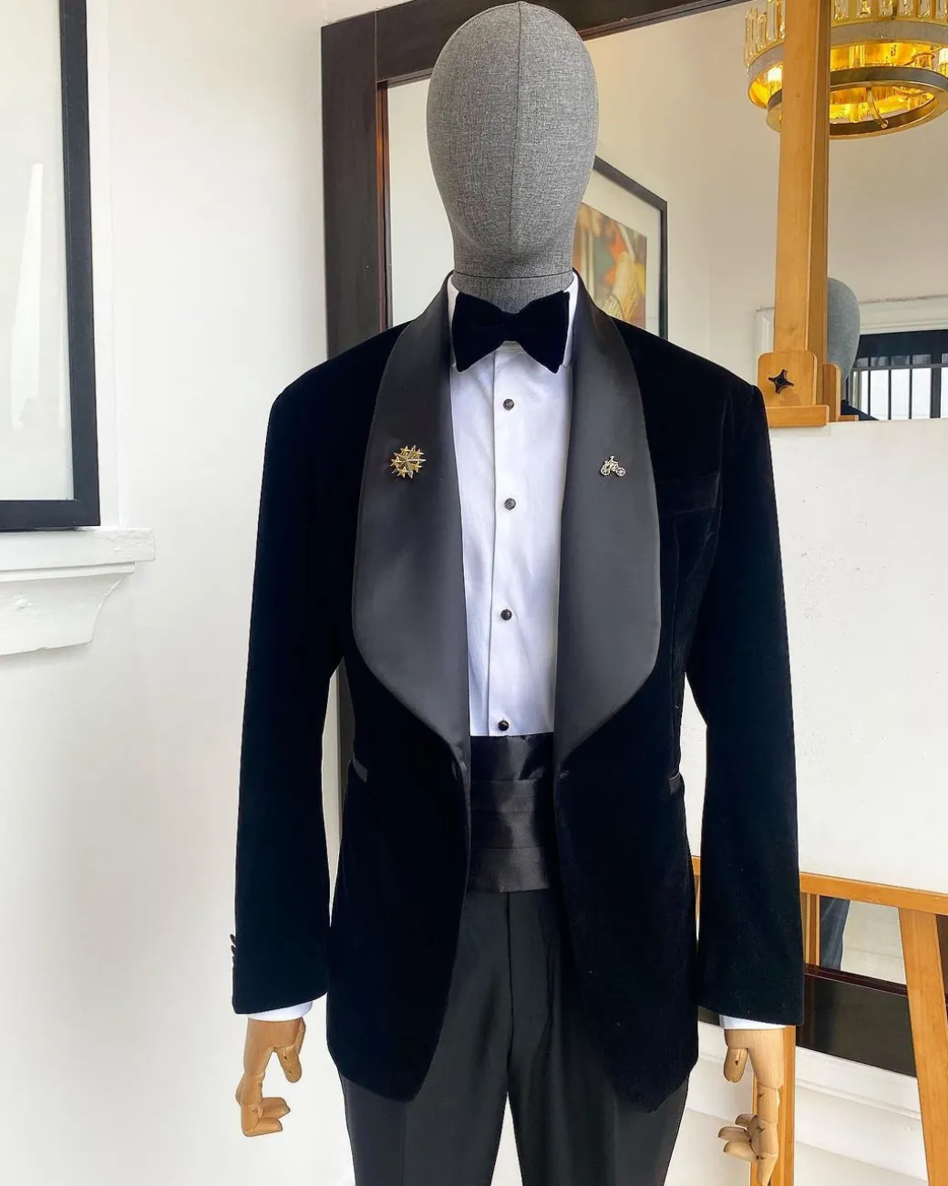 A Charcoal Black Shawl Lapel Soaked Italian Velvet Tuxedo Suit