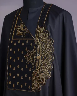 A Charcoal Black, Side Pagoda Embroidery Details Agbada