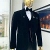 A Charcoal Black Soaked Velvet Tuxedo Suit