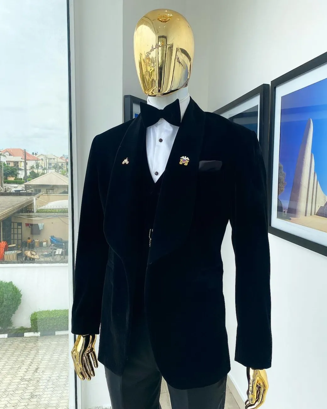 A Charcoal Black Soaked Velvet Tuxedo Suit