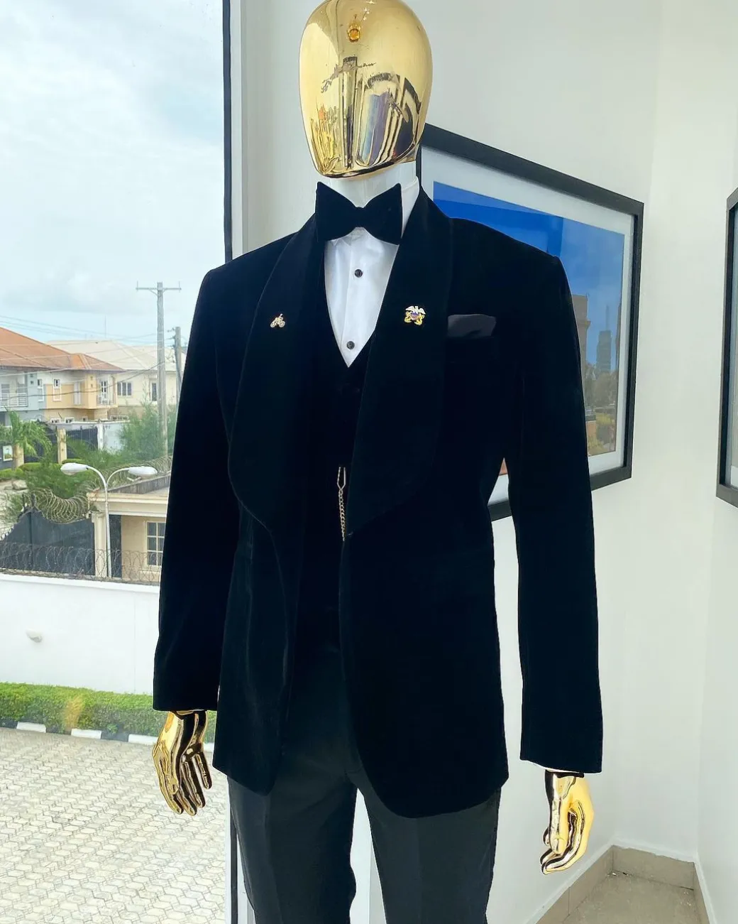 A Charcoal Black Soaked Velvet Tuxedo Suit