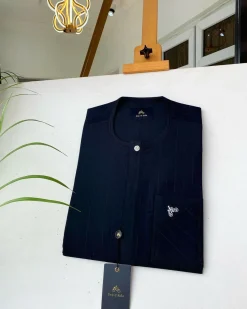 A Charcoal Black stripe with an inverted travelling pocket Senator kaftan and Sokoto