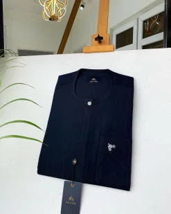 A Charcoal Black stripe with an inverted travelling pocket Senator kaftan and Sokoto