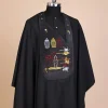 A Charcoal Black, Summer Palm Tree, Pastle Paint Splatter Silver Swarovski Stone Details Agbada