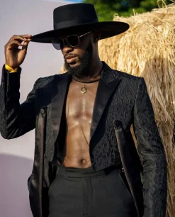 A Charcoal Black Swollen Mule Deconstructed Inverted Lapel Tuxedo Suit