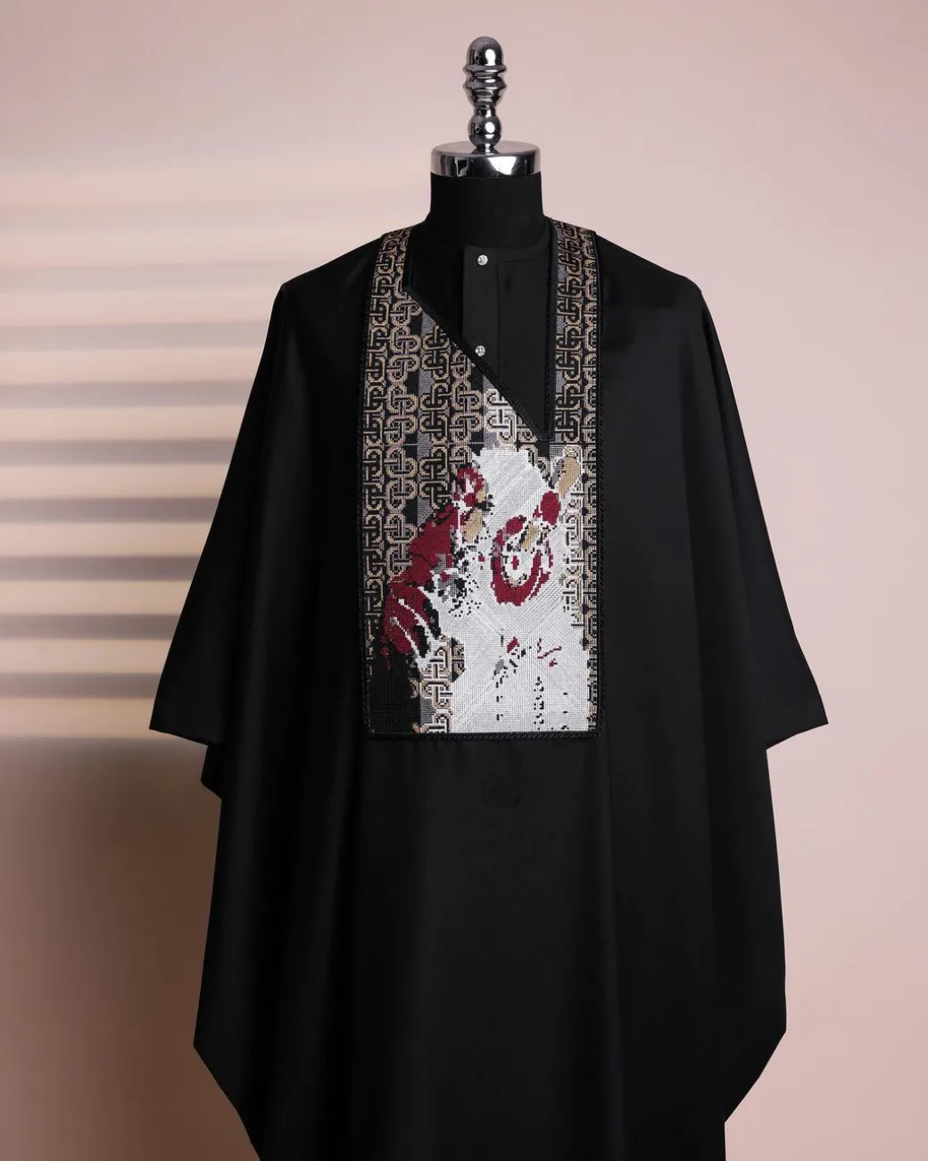 A Charcoal Black, “Thinking APE ” Embroidery Details Agbada