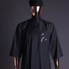 A charcoal black, thrown javelin embrodery details, 3/4 sleeve African senator kaftan native.