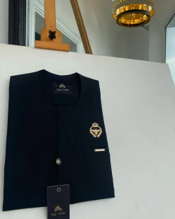 A charcoal black, Tiny Flap with Gold Queen bee crown details African traditional senator kaftan native.