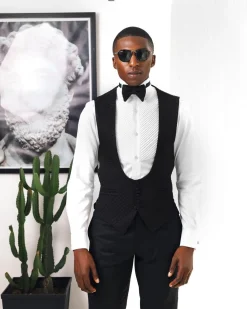 A Charcoal Black U-Cut waist coat with layered back cut.