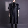 A Charcoal Black, Vehicular Lapelled with Zip Line Flap & Velvet Mix Embroidery Design Details Agbada.