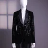 A Charcoal Black Velvet Shawl Lapel Suit With Floral Ceramic Bead Detailing.