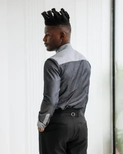 A Charcoal grey & light vintage club collar casual shirt.