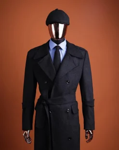 A Charcoal Grey, peak lapel jorgecarli vogue trench wool suit with rope