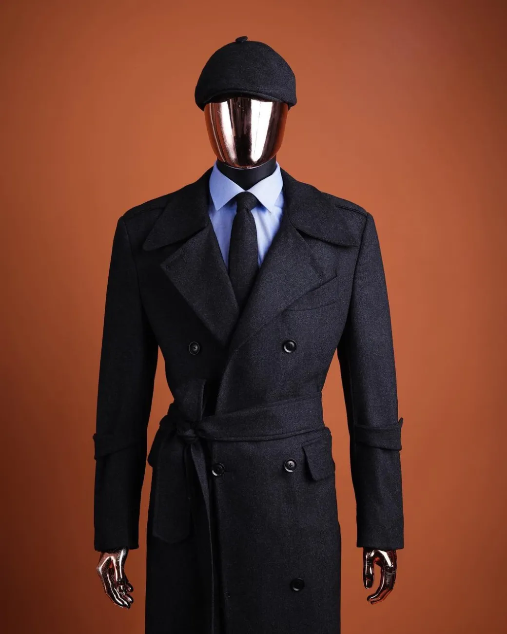 A Charcoal Grey, peak lapel jorgecarli vogue trench wool suit with rope