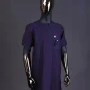 A Check egg pant purple and navy blue mix, with inverted pocket and Swarovski button details kaftan and Sokoto