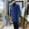 A check-blue “Peaky Blinder” double-breasted check trench suit