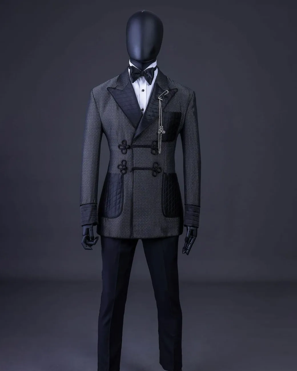 A “Chequered” grey and black double-breasted royal tuxedo suit