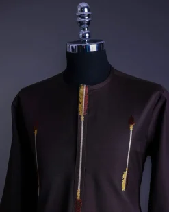 A Chocolate brown, 3/4 sleeve, aborigines arrow embroidery details African senator Kaftan native