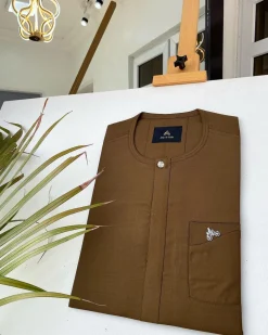 A Chocolate brown African kaftan with a clear view Swarovski button and sokoto