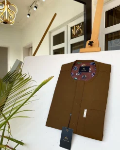 A Chocolate Brown African kaftan with clear view pearl Swarovski button and sokoto