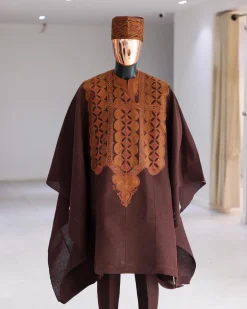 A Chocolate Brown, Arewa Embroidery Traditional Agbada.