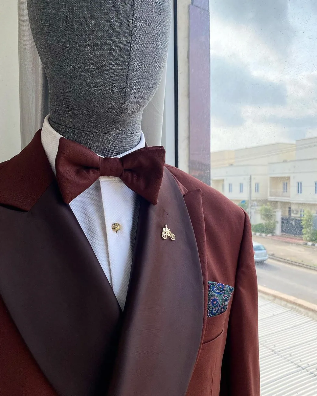 A Chocolate brown Bespoke reloaded “Arthur Richards” tuxedo 3 lapel suit
