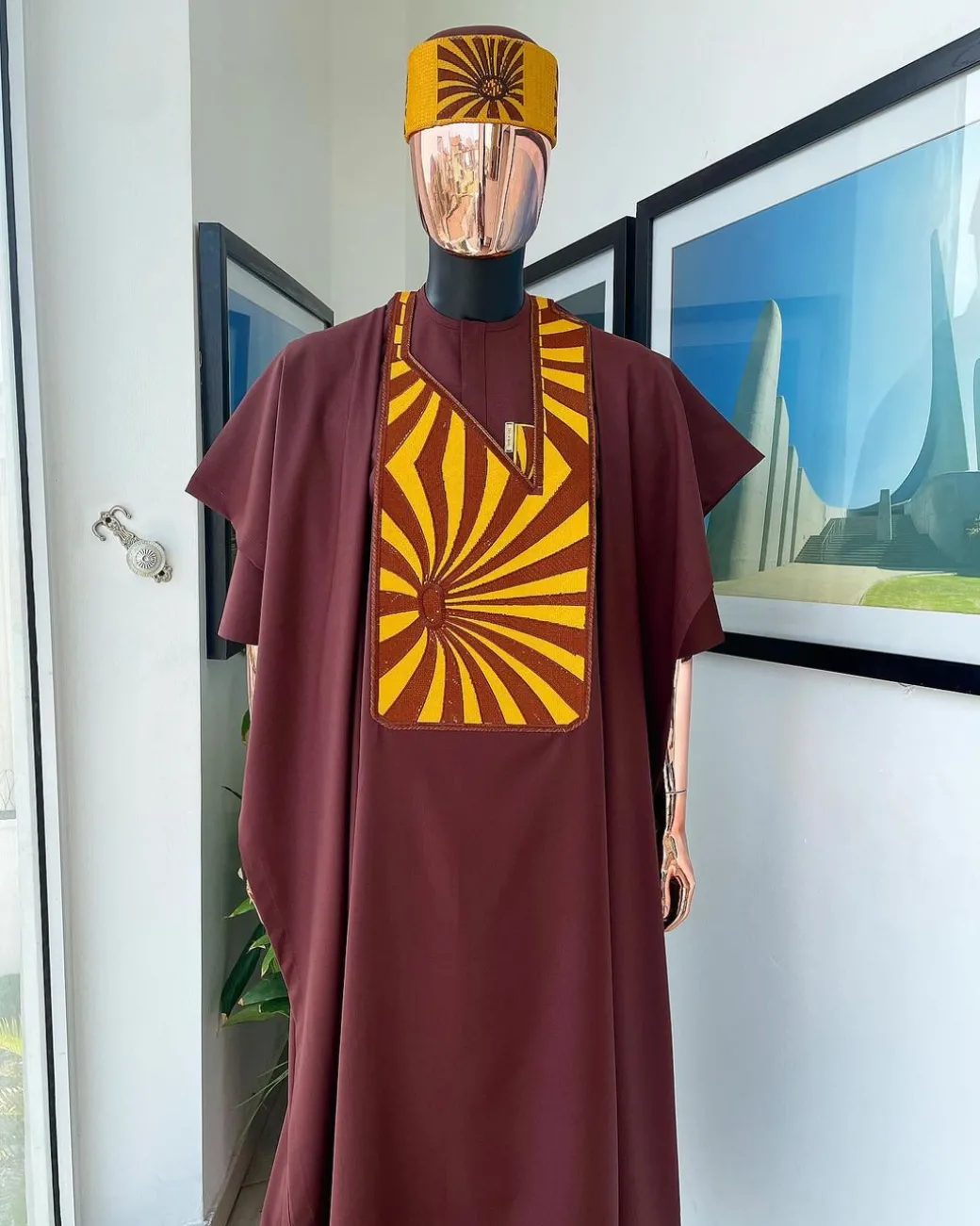 A Cinnamon Brown, Sunset In The East Embroidery Gold Mixed Detailing Agbada