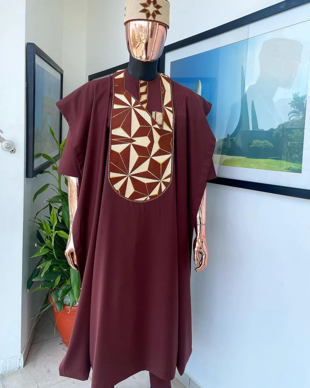 A Cinnamon Brown, Sunset In The East Embroidery Detailing Agbada