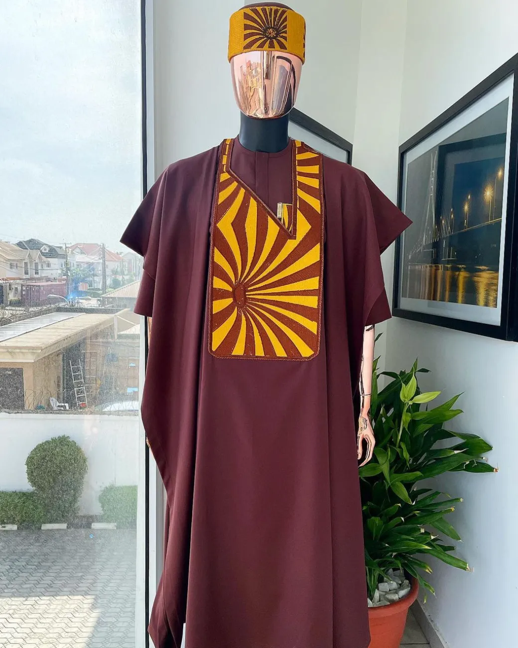 A Cinnamon Brown, Sunset In The East Embroidery Gold Mixed Detailing Agbada