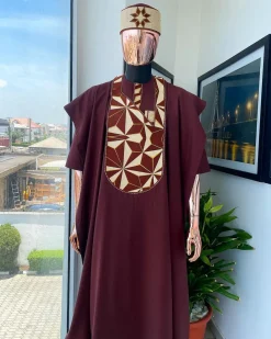 A Cinnamon Brown, Sunset In The East Embroidery Detailing Agbada