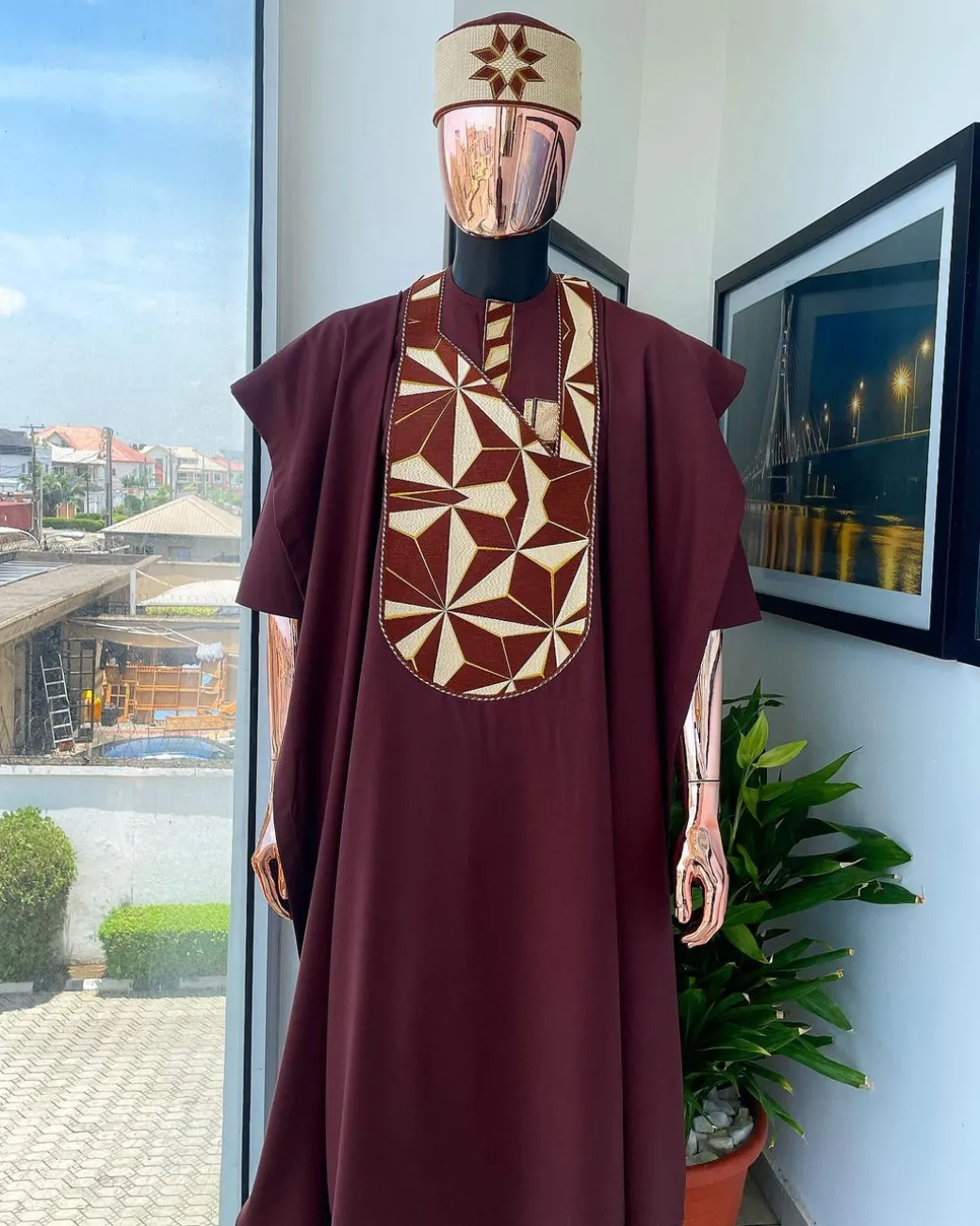 A Cinnamon Brown, Sunset In The East Embroidery Detailing Agbada