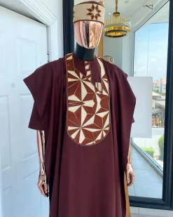 A Cinnamon Brown, Sunset In The East Embroidery Detailing Agbada
