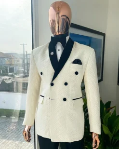 A Circle Pattern, Double-Breasted, Soaked Italian Velvet Detailing Lapel Tuxedo Suit