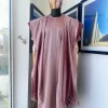 A classic light burgundy “kagbada”, Senator kaftan, burgundy round hat And sokoto