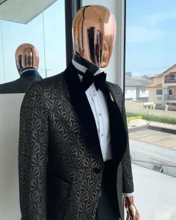 A “Classic” shawl lapel Metallic coarse and geometric pattern jacquard tuxedo suit