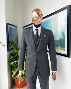 A Cloud Grey, Knitted, Peak Lapel Jorgecarli Vogue Suit