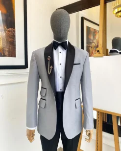 A Cloud Grey Shawl Lapel Tuxedo Suit