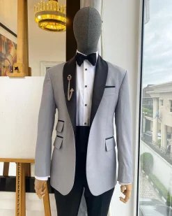 A Cloud Grey Shawl Lapel Tuxedo Suit